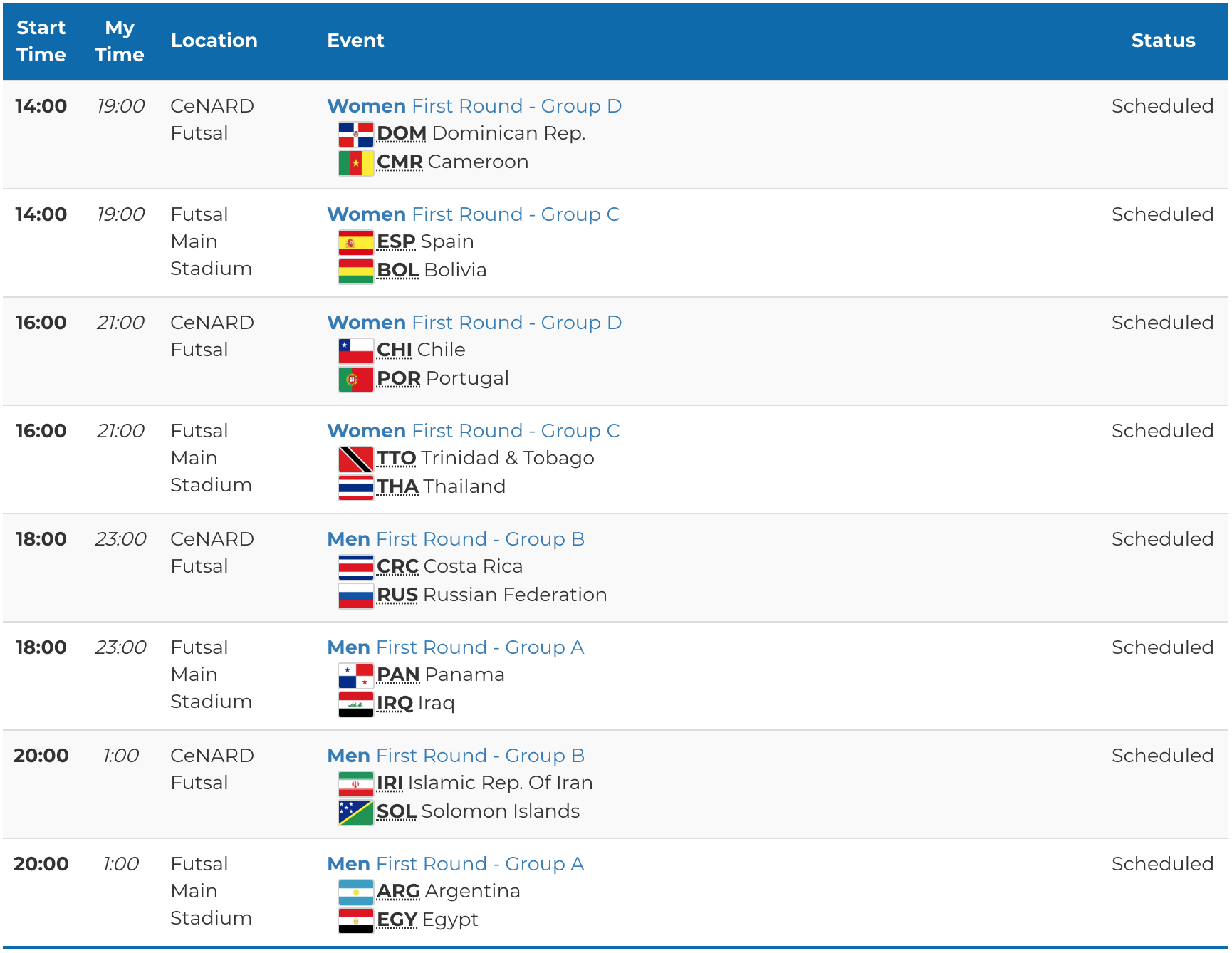 Olympic Futsal fixtures